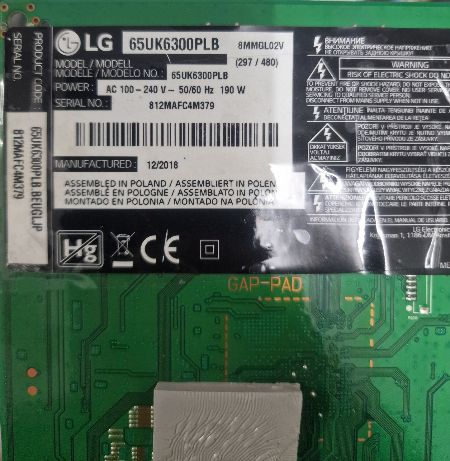 Placa Main EAX67872805(1.1), LG 65UK6300PLB - PIEZASTV