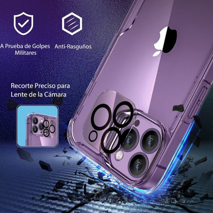 Funda para iPhone 14 Pro con [2 Protectores de Pantalla + 1 Protector de Lente de Cámara] – Carcasa Transparente Antigolpes y Antiarañazos, Diseño Bumper para Máxima Protección, Compatible con iPhone 14 Pro (6.1").