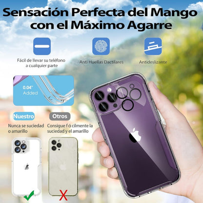 Funda para iPhone 14 Pro con [2 Protectores de Pantalla + 1 Protector de Lente de Cámara] – Carcasa Transparente Antigolpes y Antiarañazos, Diseño Bumper para Máxima Protección, Compatible con iPhone 14 Pro (6.1").
