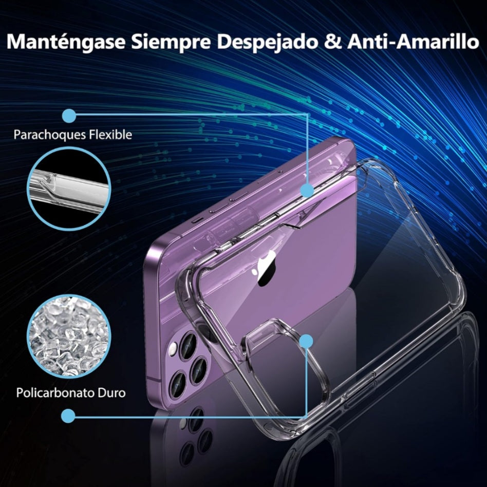 Funda para iPhone 14 Pro con [2 Protectores de Pantalla + 1 Protector de Lente de Cámara] – Carcasa Transparente Antigolpes y Antiarañazos, Diseño Bumper para Máxima Protección, Compatible con iPhone 14 Pro (6.1").